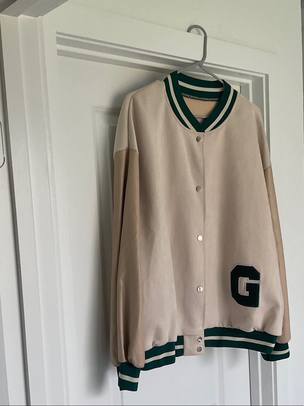 Cream and Green Varsity Jacket with Letter G